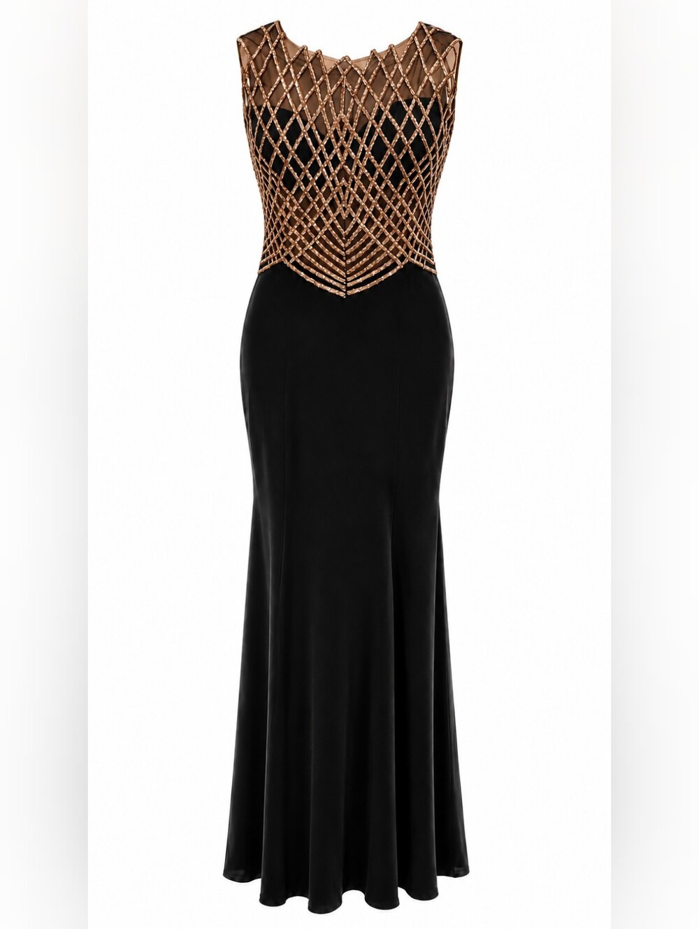 Crystal Design Black & Gold Sequin Lattice Mermaid Gown